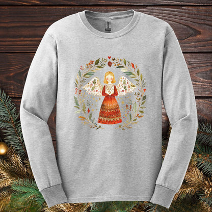 Folk Art Winter Angel Long Sleeve Tee