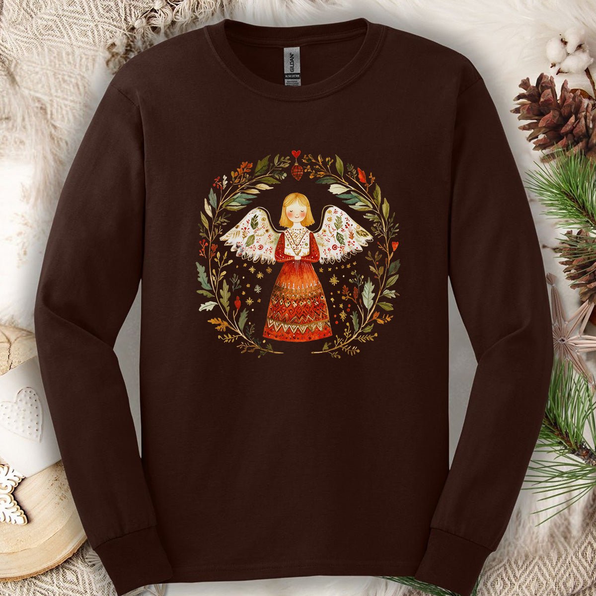 Folk Art Winter Angel Long Sleeve Tee
