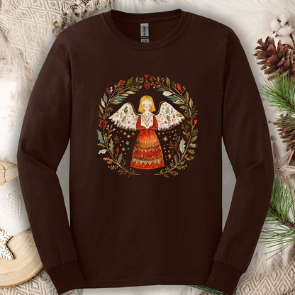 Folk Art Winter Angel Long Sleeve Tee