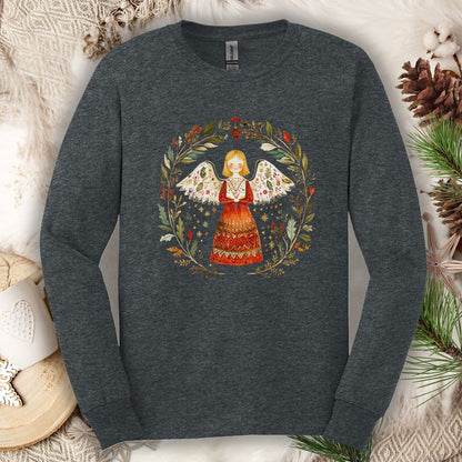 Folk Art Winter Angel Long Sleeve Tee