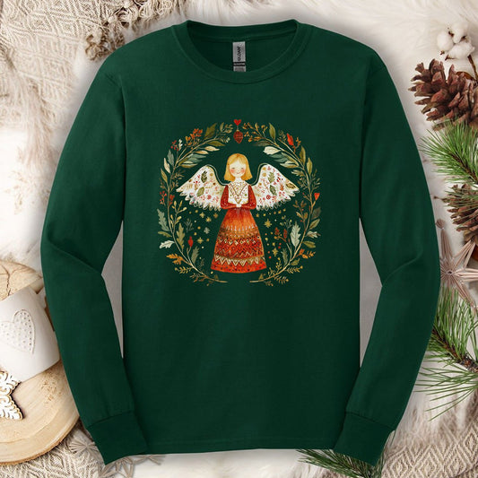 Folk Art Winter Angel Long Sleeve Tee