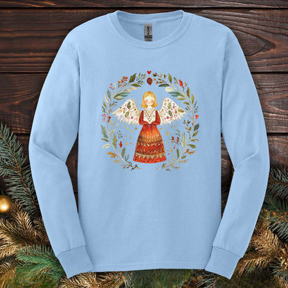 Folk Art Winter Angel Long Sleeve Tee