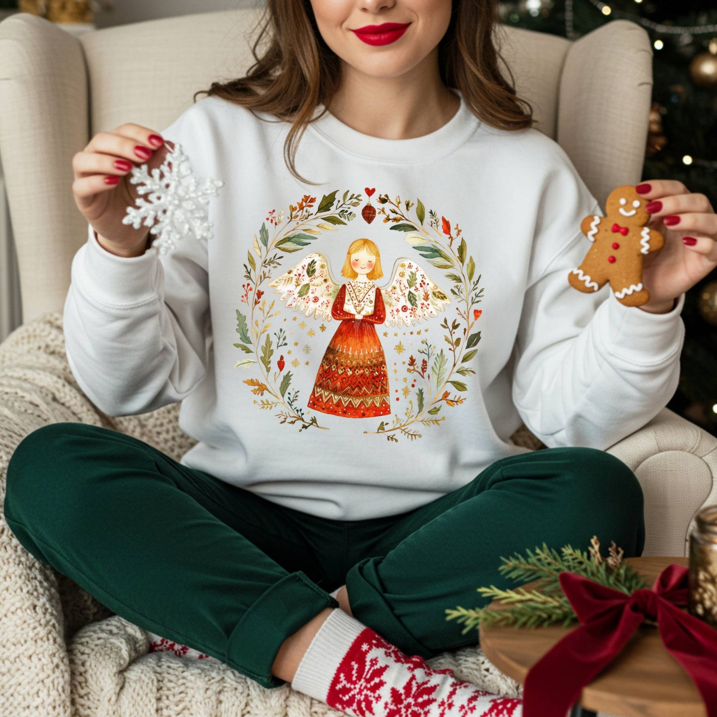 Folk Art Winter Angel Sweatshirt