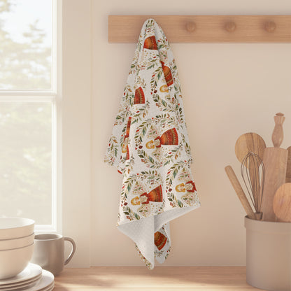 Folk Art Winter Angel Tea Towel