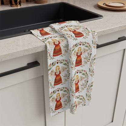 Folk Art Winter Angel Tea Towel