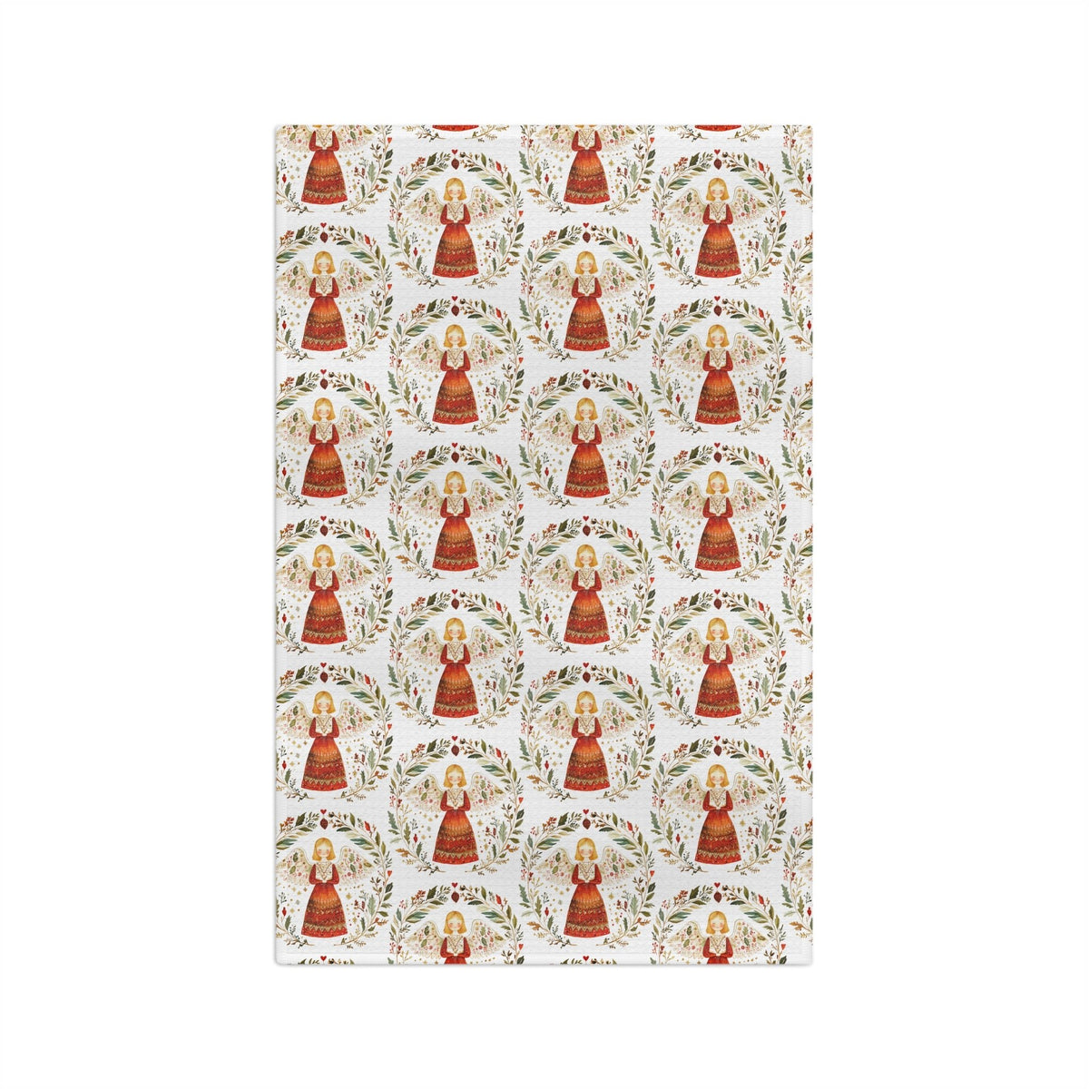 Folk Art Winter Angel Tea Towel