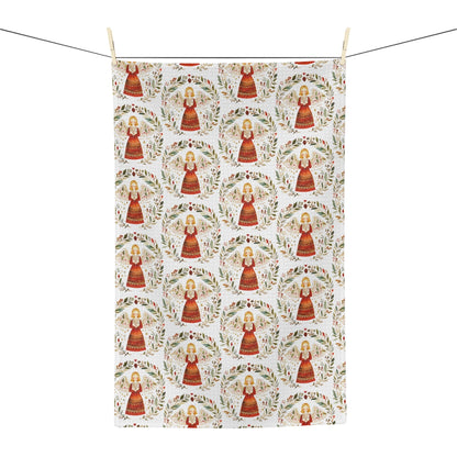 Folk Art Winter Angel Tea Towel