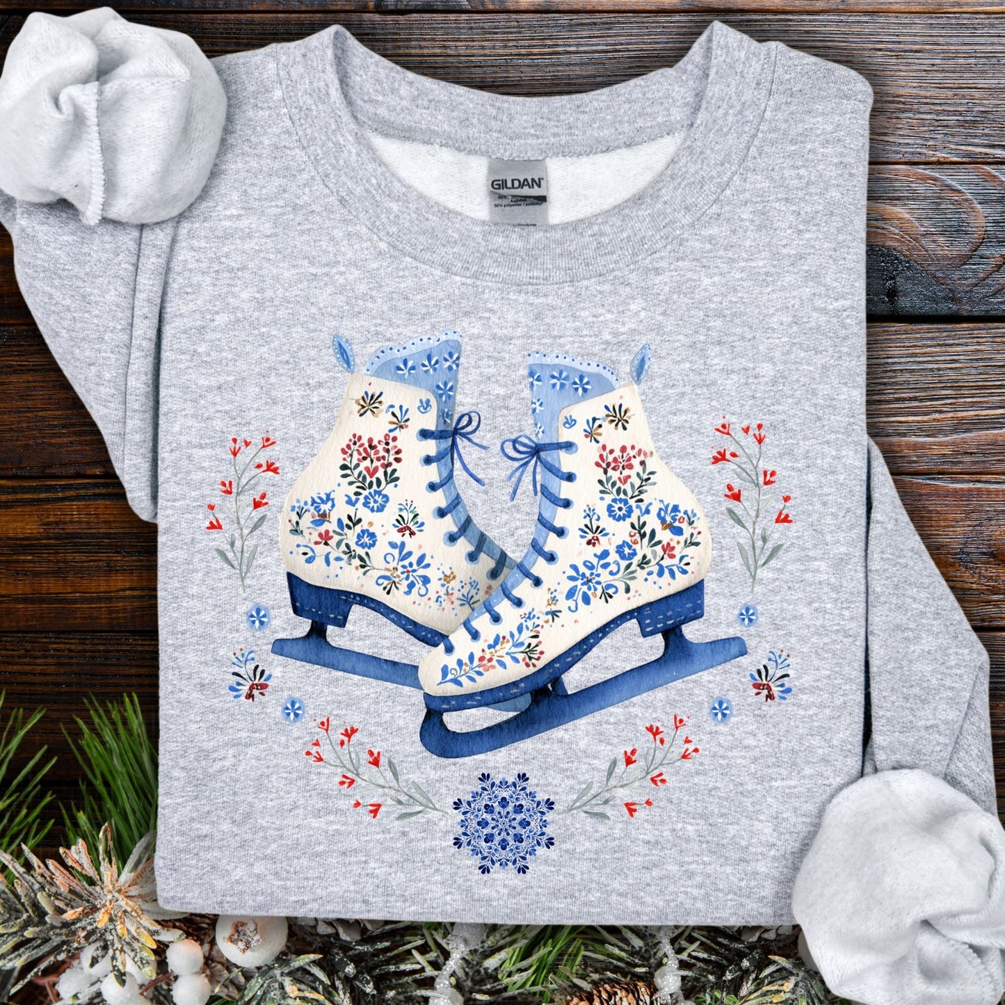Folk Art Winter Ice Skates Sweatshirt