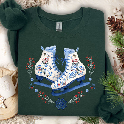 Folk Art Winter Ice Skates Sweatshirt