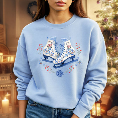 Folk Art Winter Ice Skates Sweatshirt