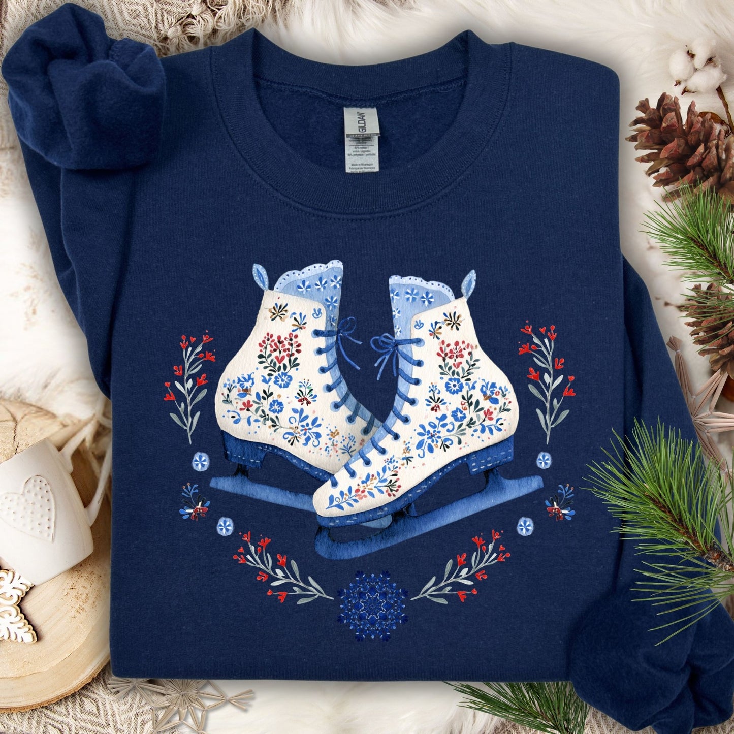 Folk Art Winter Ice Skates Sweatshirt