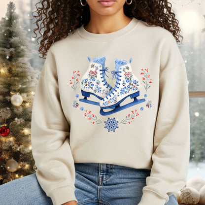 Folk Art Winter Ice Skates Sweatshirt