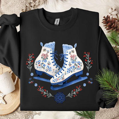 Folk Art Winter Ice Skates Sweatshirt