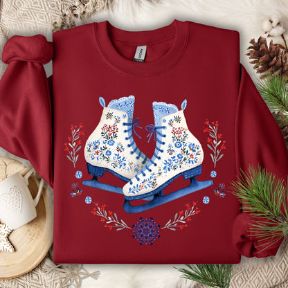 Folk Art Winter Ice Skates Sweatshirt