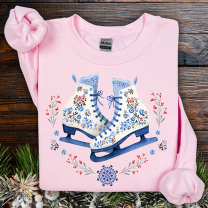 Folk Art Winter Ice Skates Sweatshirt