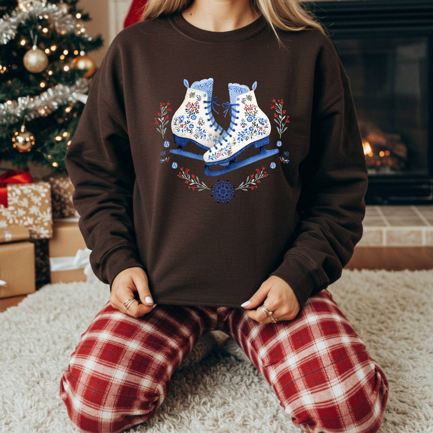 Folk Art Winter Ice Skates Sweatshirt