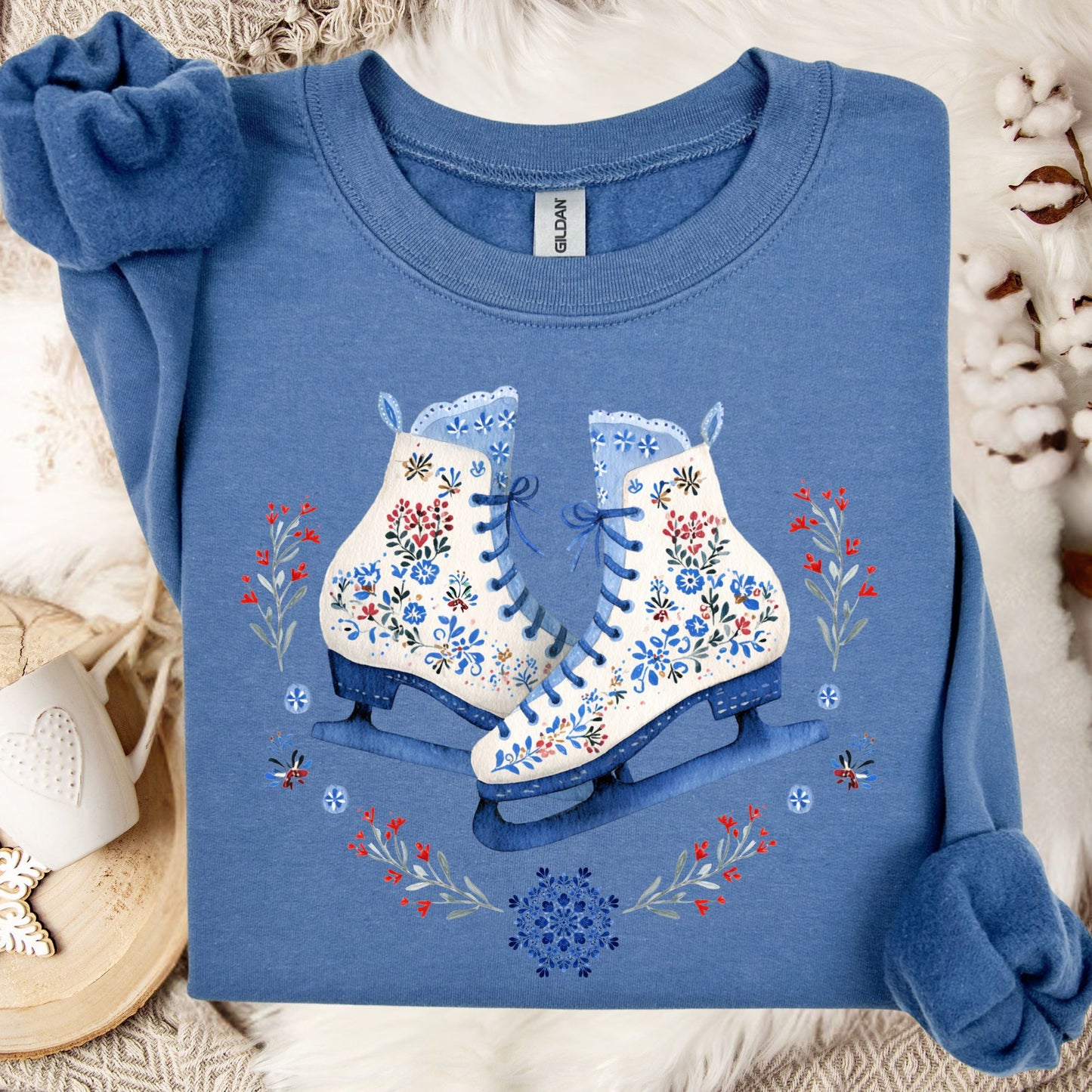 Folk Art Winter Ice Skates Sweatshirt