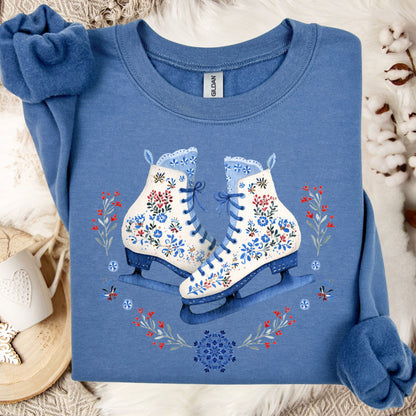 Folk Art Winter Ice Skates Sweatshirt