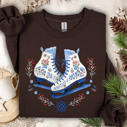 Folk Art Winter Ice Skates Sweatshirt