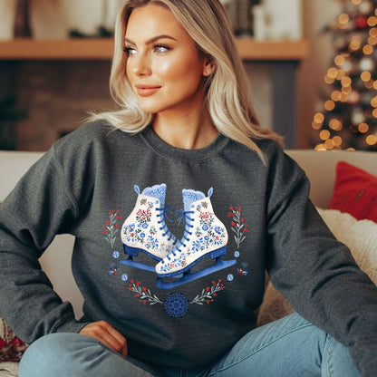 Folk Art Winter Ice Skates Sweatshirt
