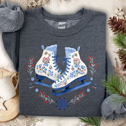 Folk Art Winter Ice Skates Sweatshirt