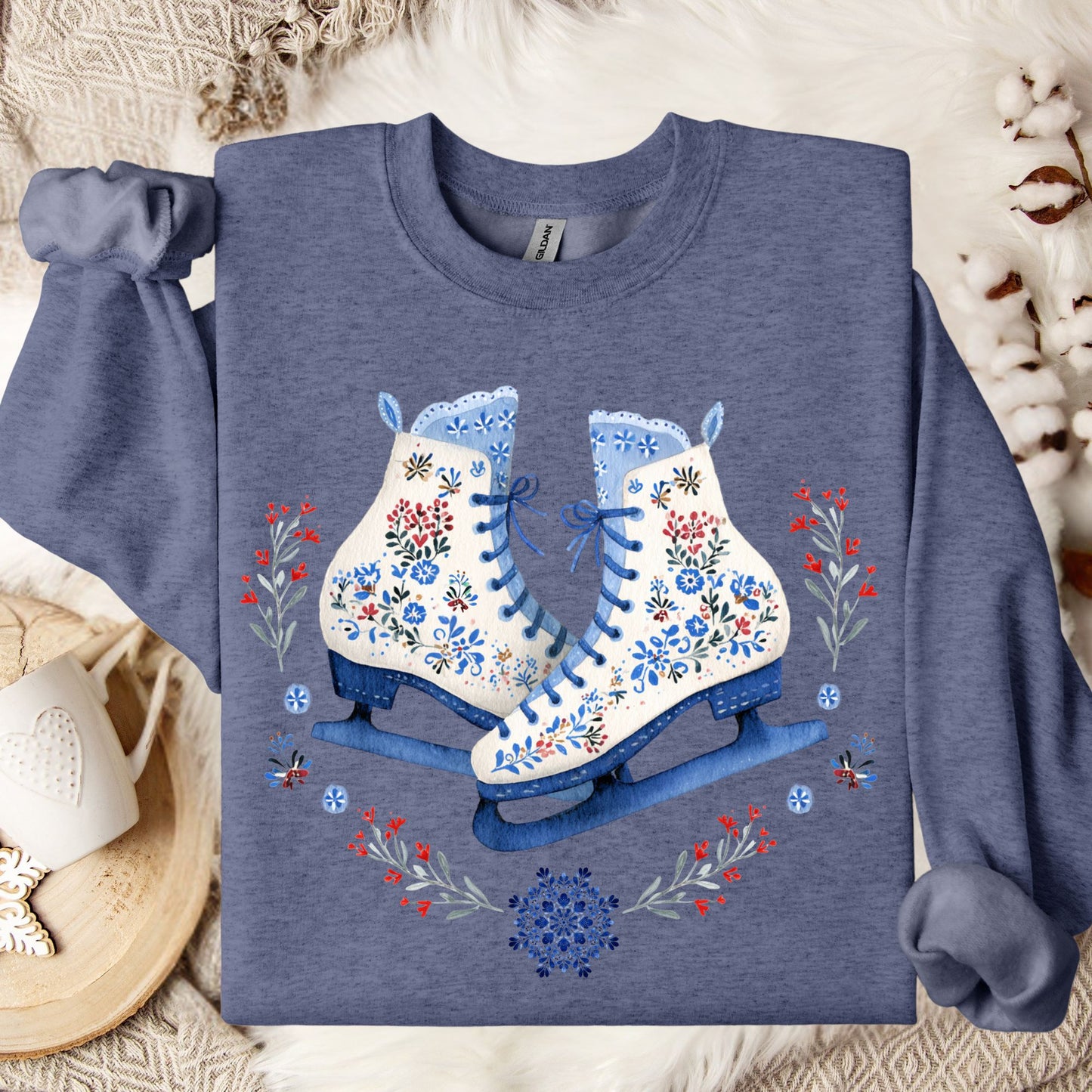 Folk Art Winter Ice Skates Sweatshirt