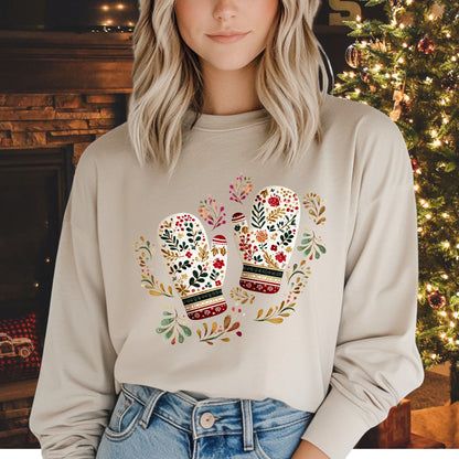 Folk Art Winter Mittens Long Sleeve Tee