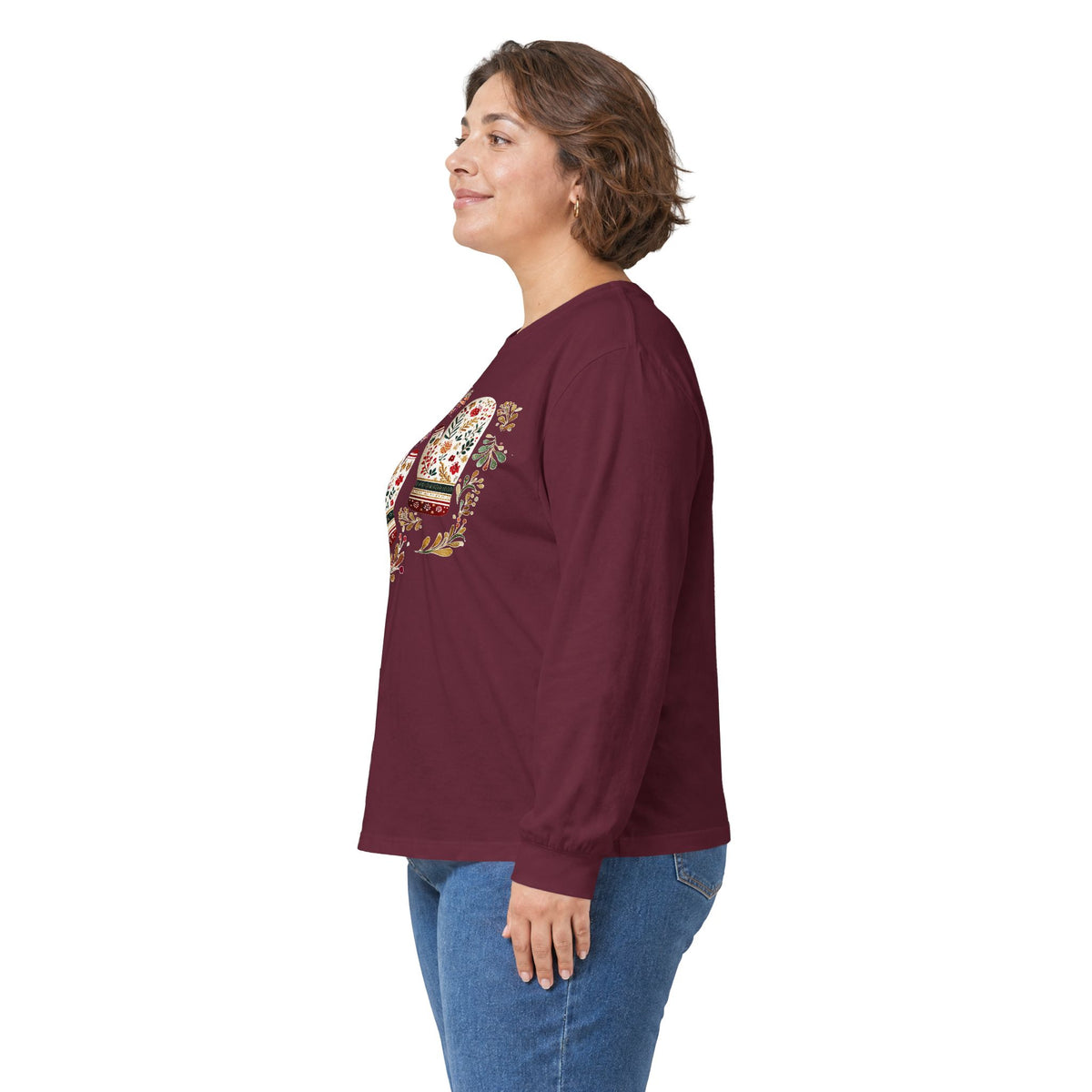 Folk Art Winter Mittens Long Sleeve Tee