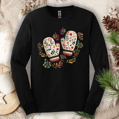 Folk Art Winter Mittens Long Sleeve Tee
