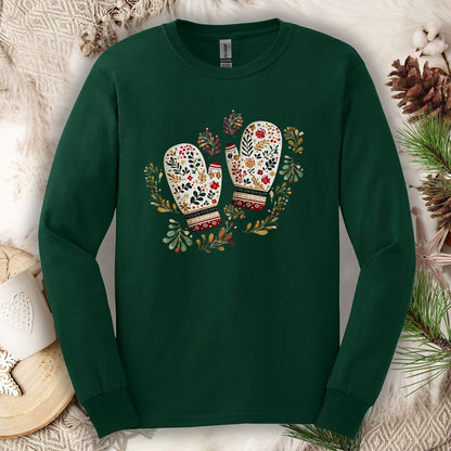 Folk Art Winter Mittens Long Sleeve Tee