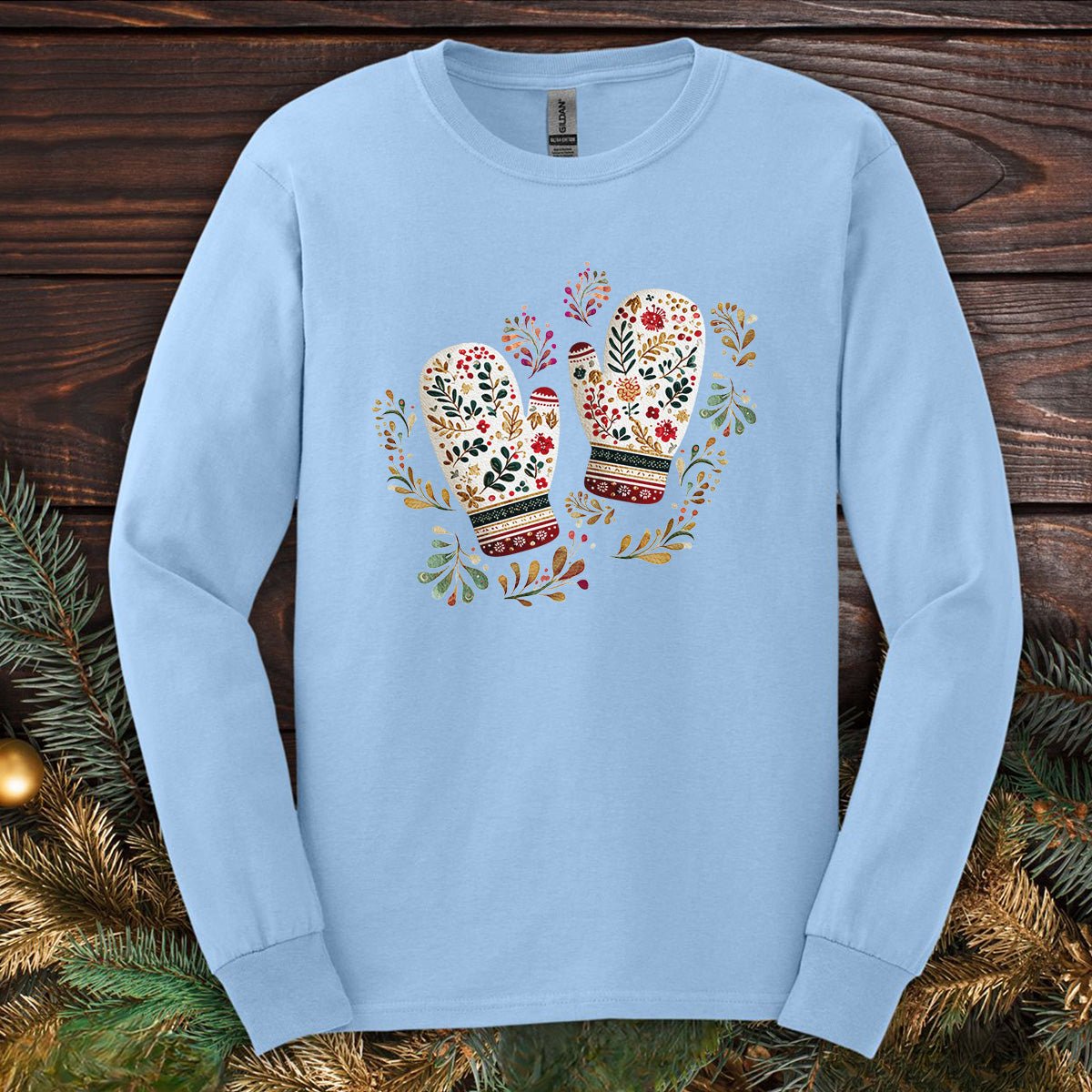 Folk Art Winter Mittens Long Sleeve Tee