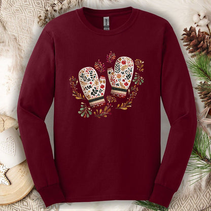Folk Art Winter Mittens Long Sleeve Tee