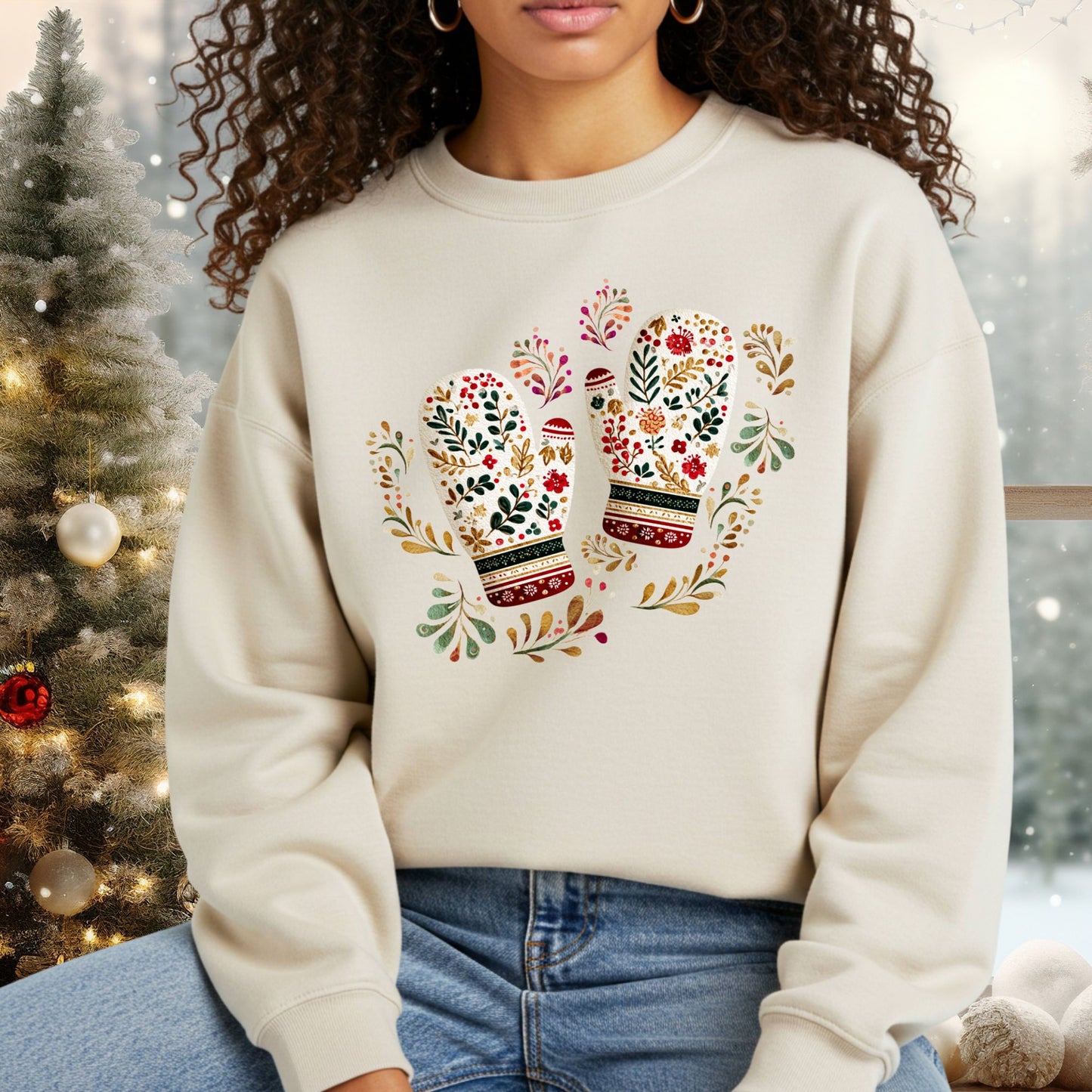 Folk Art Winter Mittens Sweatshirt