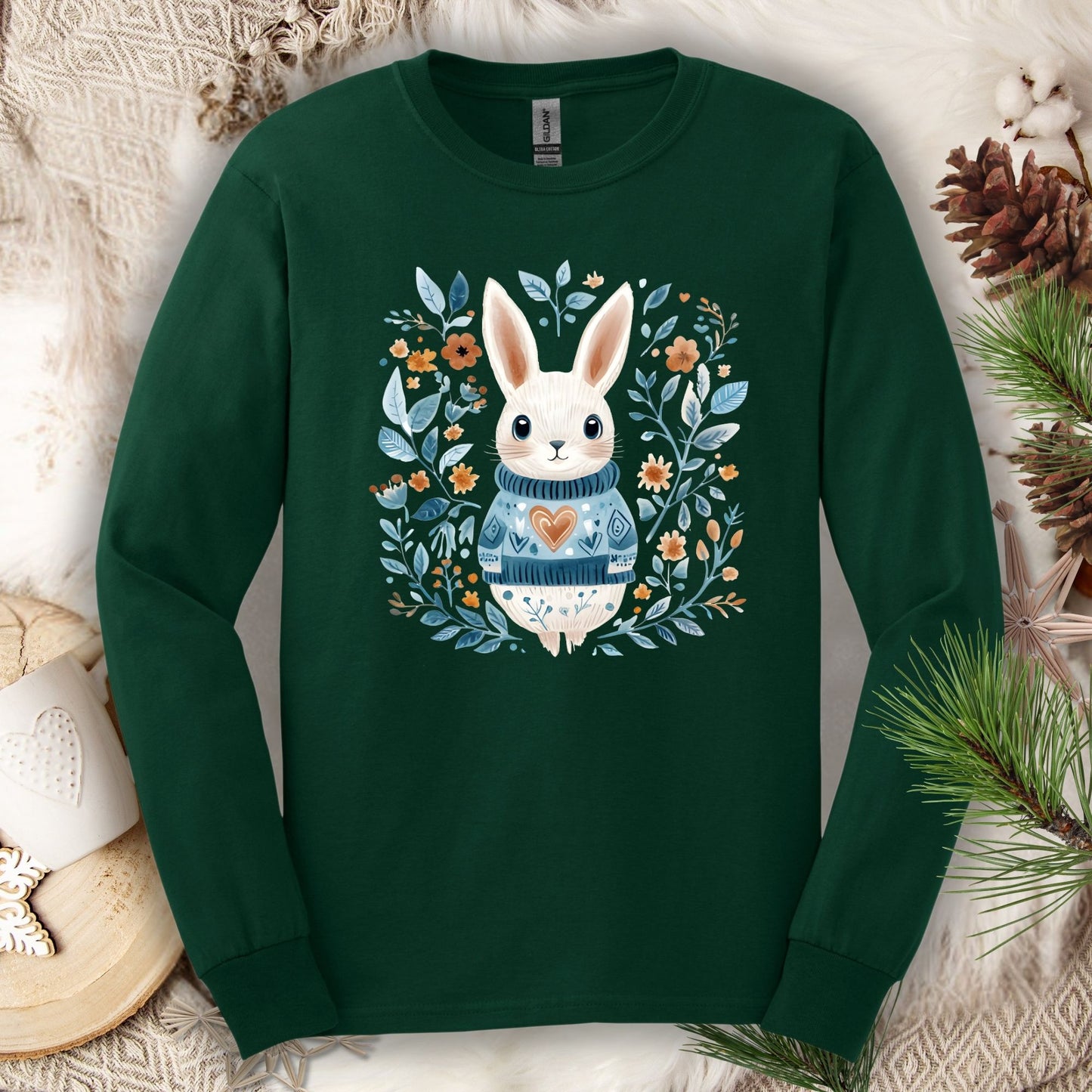 Folk Art Winter Rabbit Long Sleeve Tee