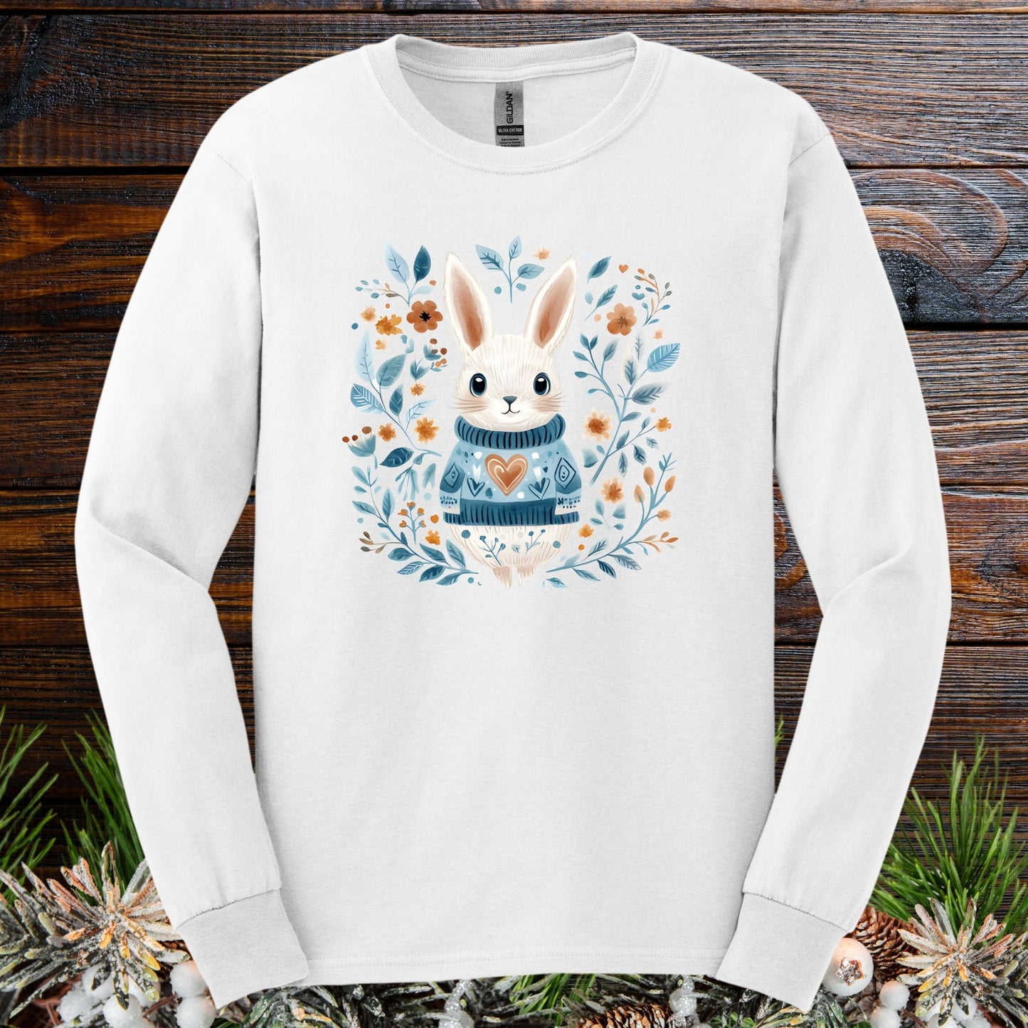 Folk Art Winter Rabbit Long Sleeve Tee