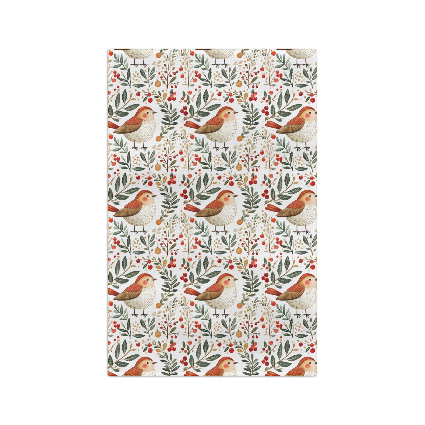 Folk Art Winter Sparrow Microfiber Tea Towel