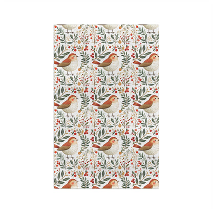 Folk Art Winter Sparrow Microfiber Tea Towel