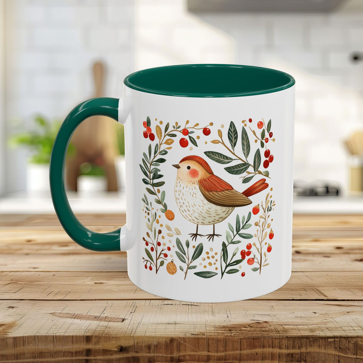 Folk Art Winter Sparrow Mug (11/15oz)