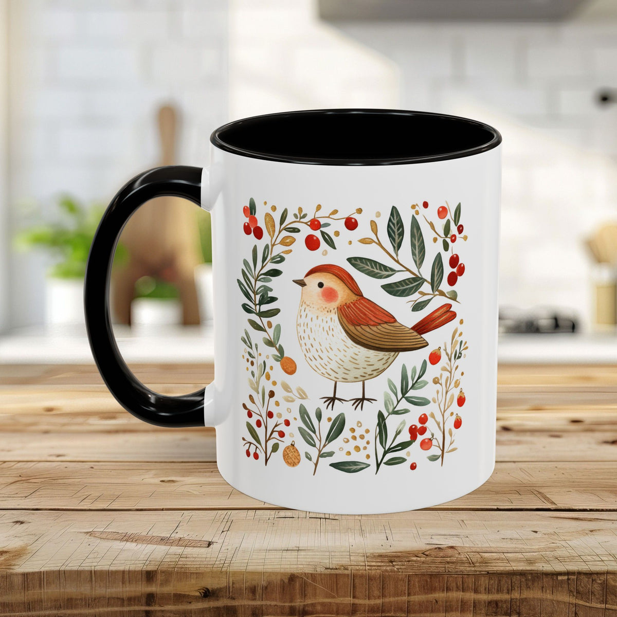 Folk Art Winter Sparrow Mug (11/15oz)