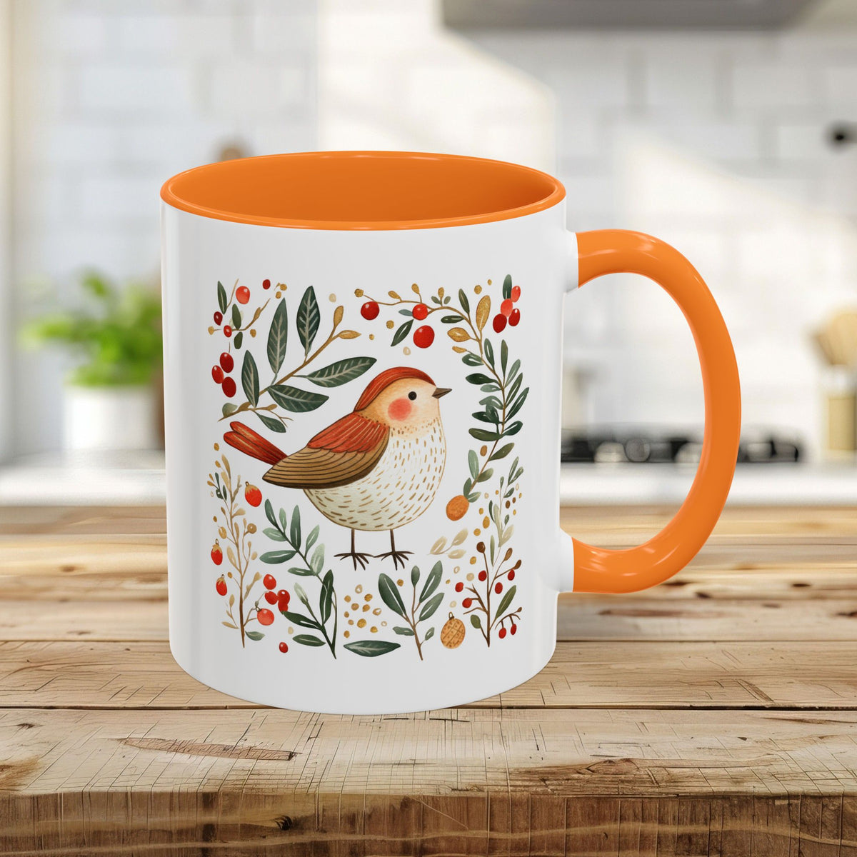 Folk Art Winter Sparrow Mug (11/15oz)