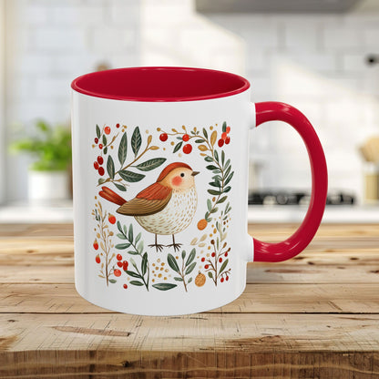 Folk Art Winter Sparrow Mug (11/15oz)