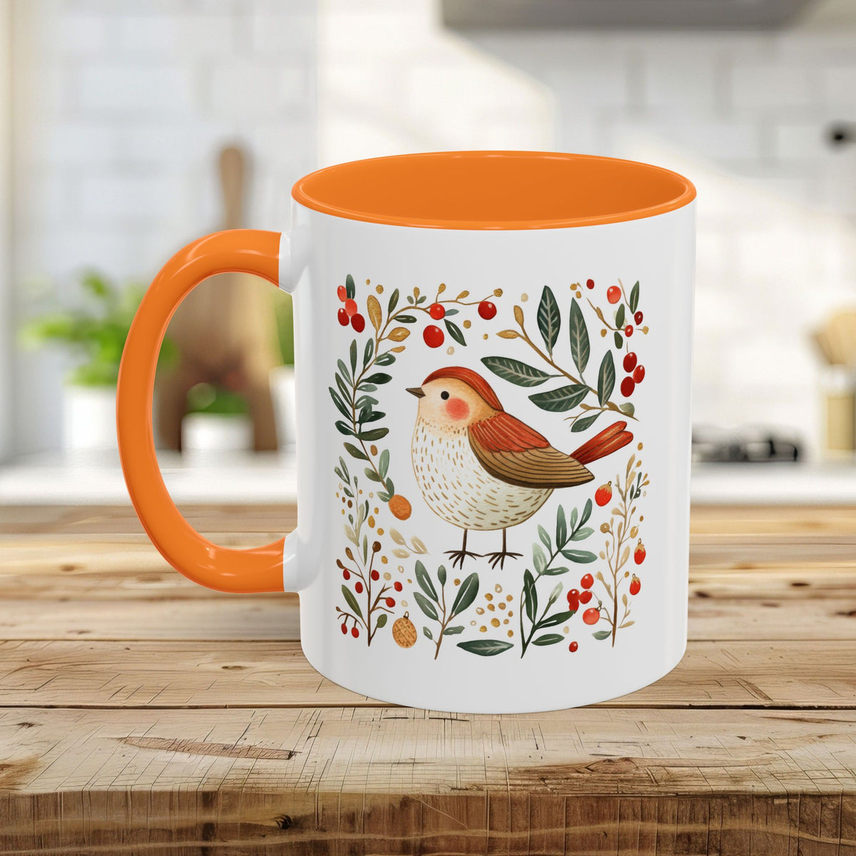 Folk Art Winter Sparrow Mug (11/15oz)