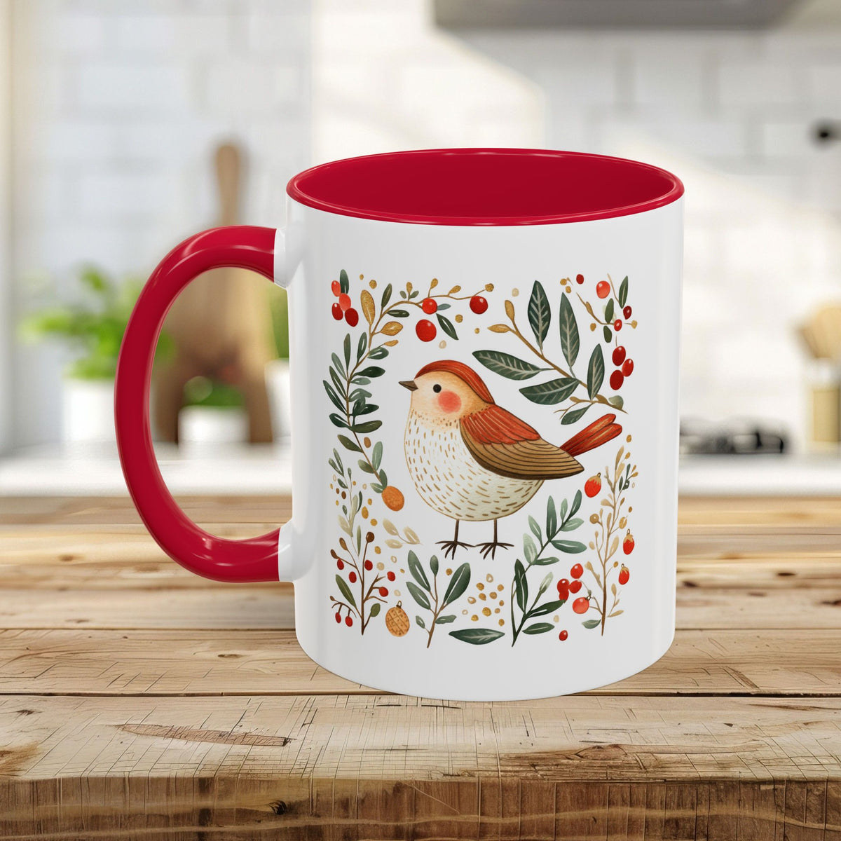 Folk Art Winter Sparrow Mug (11/15oz)