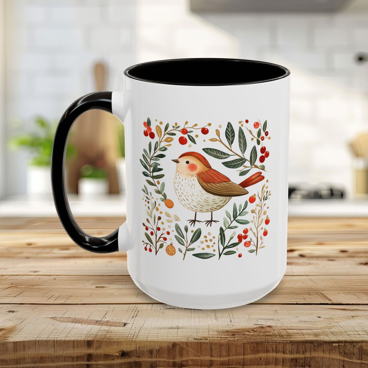 Folk Art Winter Sparrow Mug (11/15oz)