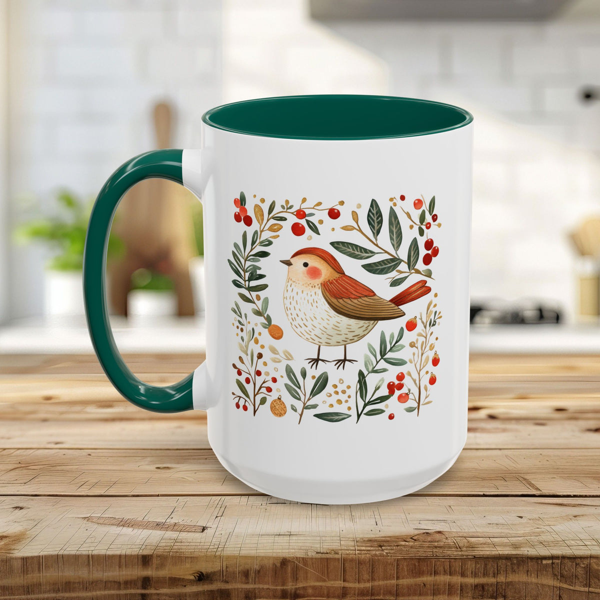 Folk Art Winter Sparrow Mug (11/15oz)