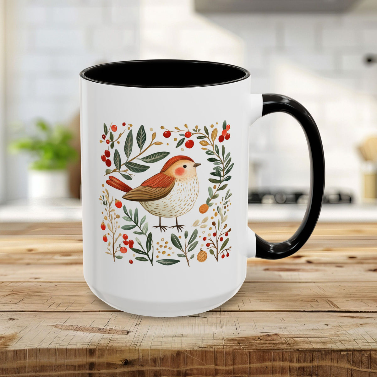 Folk Art Winter Sparrow Mug (11/15oz)