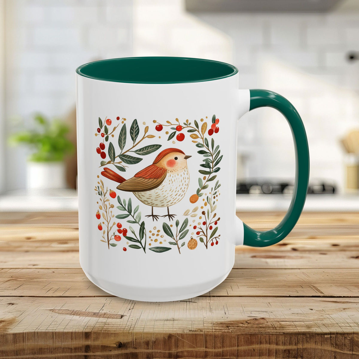 Folk Art Winter Sparrow Mug (11/15oz)
