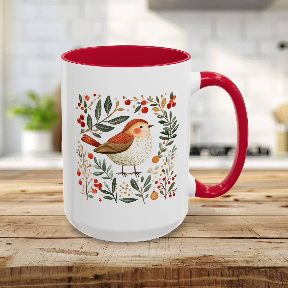 Folk Art Winter Sparrow Mug (11/15oz)