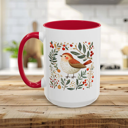 Folk Art Winter Sparrow Mug (11/15oz)