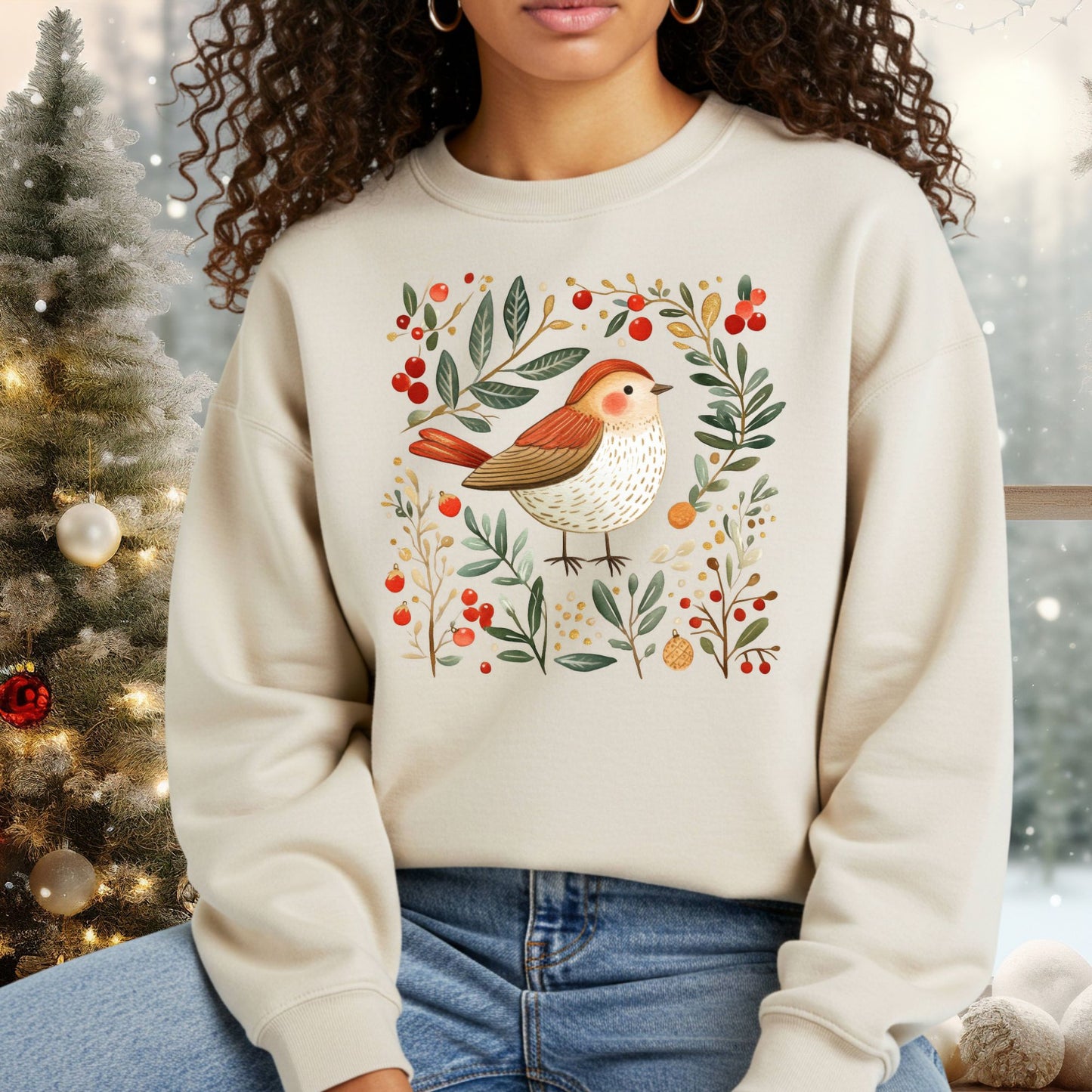 Folk Art Winter Sparrow Sweatshirt